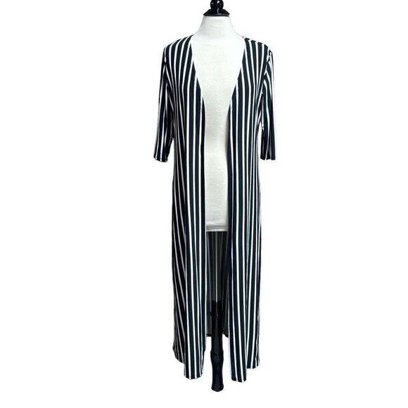 Love Nation Black & White Stripe Cardigan Duster Size Large - Picture 1 of 7